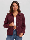 Women's Lightweight Cropped Corduroy Shacket with 4 Pockets Button Down Casual Jacket