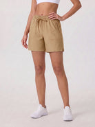 YUCOLEN Women 5 Inch Water Resistant Hiking Shorts UPF 50 Plus Quick Dry Golf Shorts with Zipper Pockets in Khaki