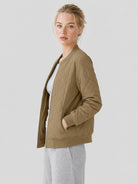 YUCOLEN Women's Lightweight Diamond Quilted Bomber Jacket with Secure Zip Pockets in Khaki