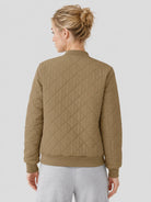 YUCOLEN Women's Lightweight Diamond Quilted Bomber Jacket with Secure Zip Pockets in Khaki