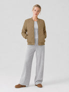 YUCOLEN Women's Lightweight Diamond Quilted Bomber Jacket with Secure Zip Pockets in Khaki