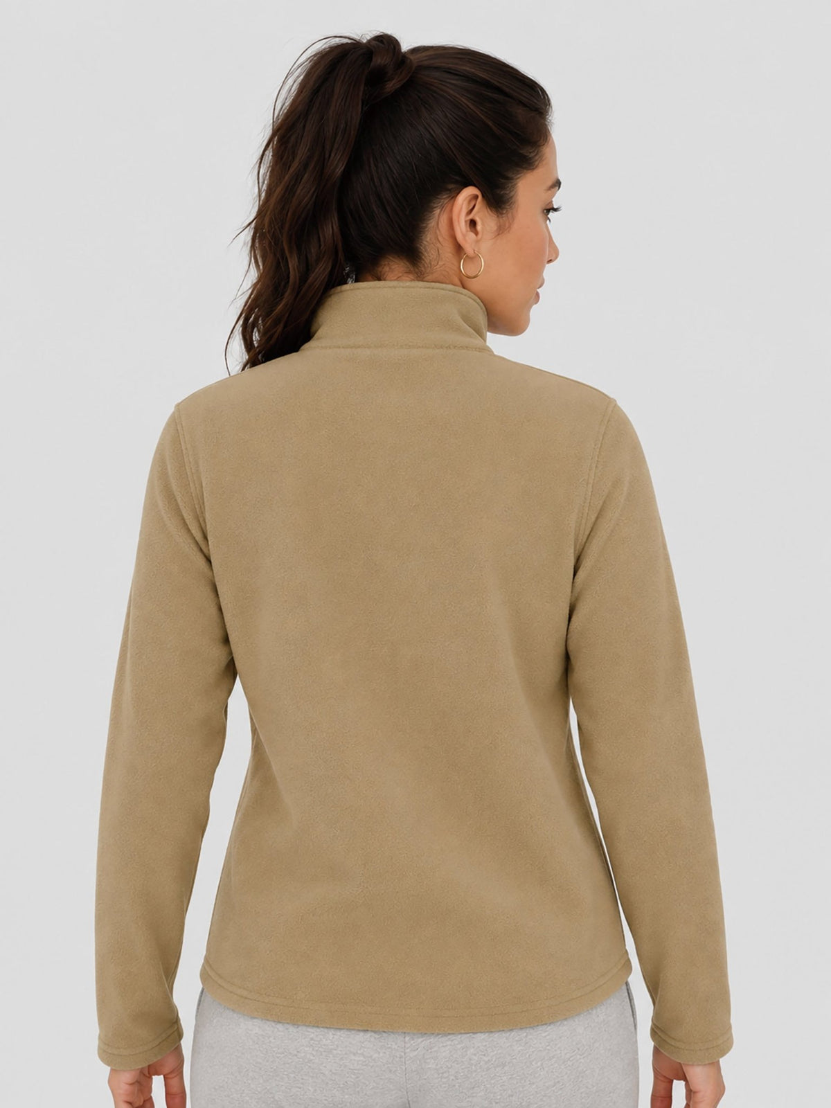 YUCOLEN Women's Quarter Zip Polar Fleece Pullover Lightweight Warm Sweatshirt in Khaki
