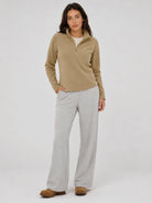 YUCOLEN Women's Quarter Zip Polar Fleece Pullover Lightweight Warm Sweatshirt in Khaki