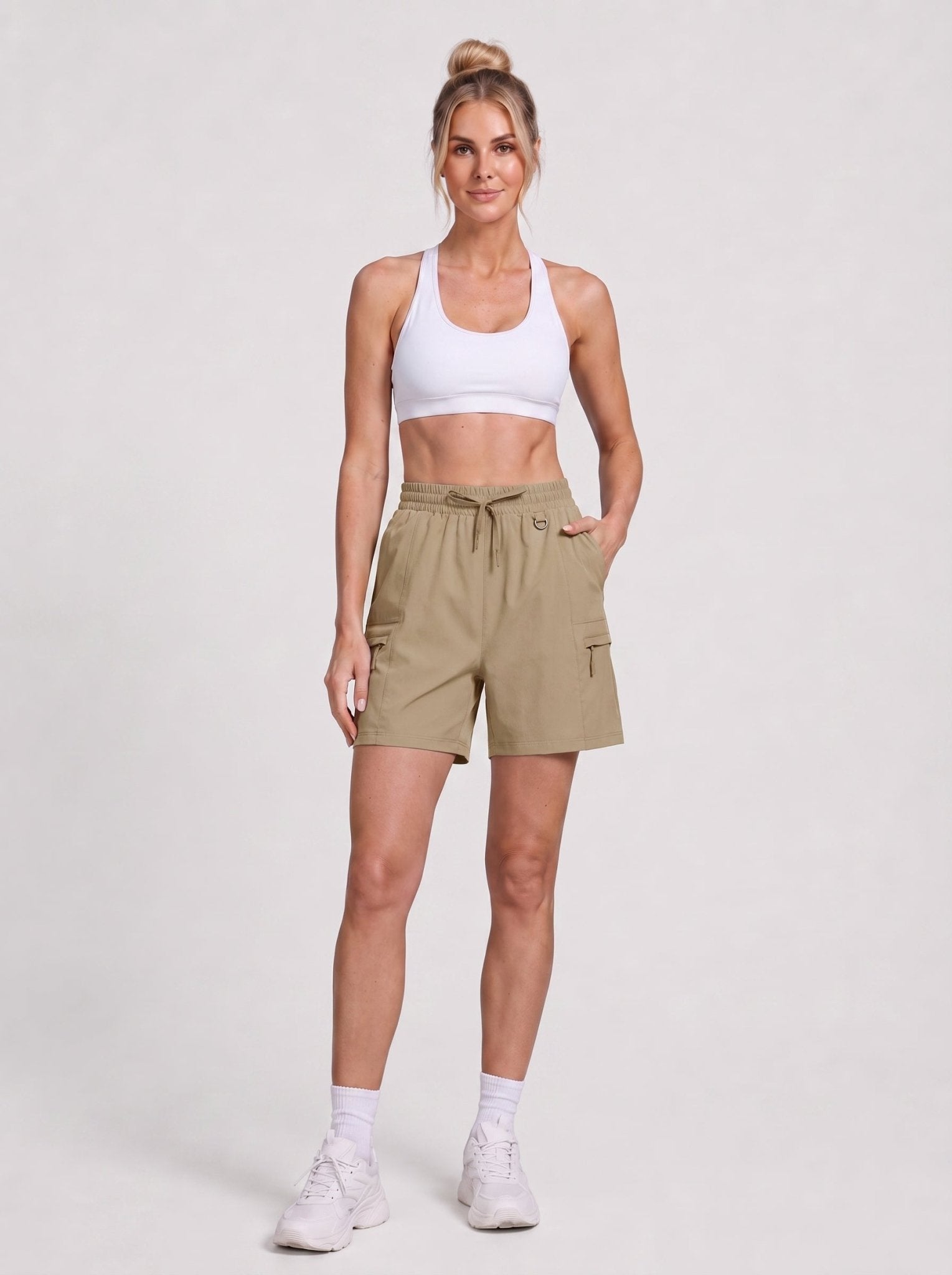 YUCOLEN Women's Quick Dry Hiking Cargo Shorts UPF 50 Plus Lightweight 5 Inch Athletic Shorts in Khaki