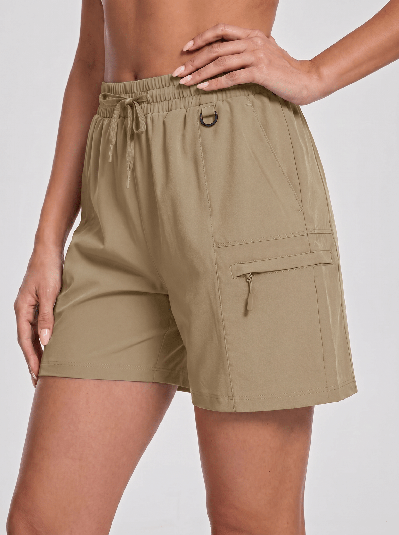 YUCOLEN Women's Quick Dry Hiking Cargo Shorts UPF 50 Plus Lightweight 5 Inch Athletic Shorts in Khaki