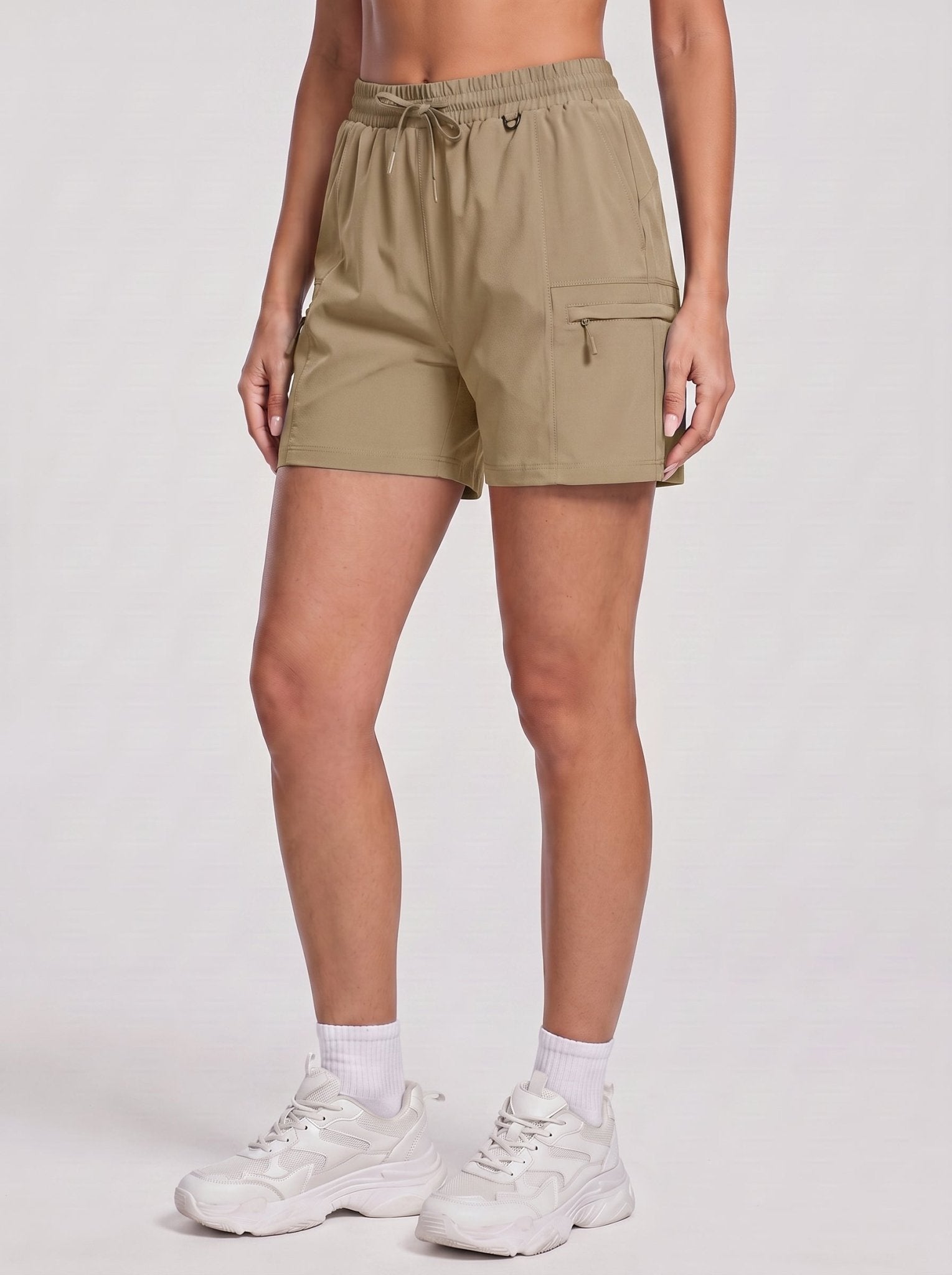 YUCOLEN Women's Quick Dry Hiking Cargo Shorts UPF 50 Plus Lightweight 5 Inch Athletic Shorts in Khaki