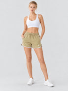 YUCOLEN Womens Quick Dry Running Shorts with Pockets Lightweight Athletic Fit in Khaki