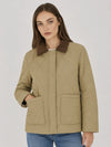 YUCOLEN Women's Quilted Jacket Retro Corduroy Collar Lightweight Padded Coat in Khaki