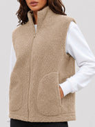 YUCOLEN Women's Sherpa Fleece Vest Fuzzy Zip Up Sleeveless Jacket with 4 Pockets in Khaki