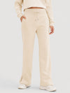 YUCOLEN Women's Fleece Lined Wide Leg Sweatpants Thermal Cotton Lounge Pants with Side Slits in Light Apricot
