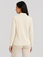 YUCOLEN Women's Long Sleeve Golf Shirt Breathable Cotton Blend 5-Button Top in Light Apricot