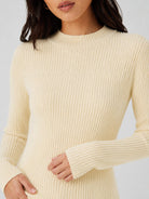 YUCOLEN Women's Mock Neck Ribbed Slim Fit Sweater Soft Wool Blend Pullover in Light Apricot