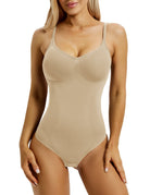 YUCOLEN Women's Seamless Tummy Control Bodysuit U-Neck Thong Shapewear in Light Apricot