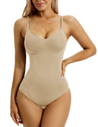 YUCOLEN Women's Seamless Tummy Control Bodysuit U-Neck Thong Shapewear in Light Apricot