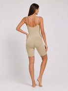 YUCOLEN Women's Seamless Tummy Control Bodysuit with Back Pull-Down Design in Light Apricot