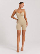 YUCOLEN Women's Seamless Tummy Control Bodysuit with Back Pull-Down Design in Light Apricot