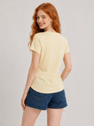 YUCOLEN Women's UPF 50+ V Neck T-Shirt Soft Tri-Blend Sun Protection Performance Tee in Light Apricot