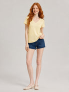 YUCOLEN Women's UPF 50+ V Neck T-Shirt Soft Tri-Blend Sun Protection Performance Tee in Light Apricot