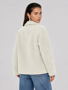 YUCOLEN Women‘s Button Down Fleece Jacket Soft Fuzzy Lapel Collar Coat with Pockets in Light Beige