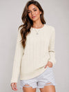 YUCOLEN Women's Lightweight Cable Knit Sweater Soft Crew Neck Fisherman Pullover Top in Light Beige