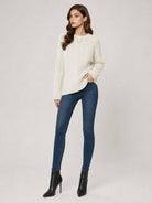 YUCOLEN Women's Oversized Cable Knit Sweater Soft Chunky Crew Neck Pullover Top in Light beige