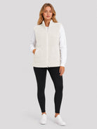 YUCOLEN Women's Sherpa Fleece Vest Fuzzy Zip Up Sleeveless Jacket with 4 Pockets in Light Beige