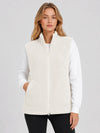 YUCOLEN Women's Sherpa Fleece Vest Fuzzy Zip Up Sleeveless Jacket with 4 Pockets in Light Beige