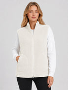 YUCOLEN Women's Sherpa Fleece Vest Fuzzy Zip Up Sleeveless Jacket with 4 Pockets in Light Beige