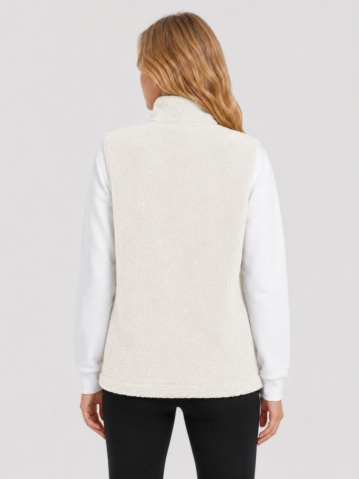 YUCOLEN Women's Sherpa Fleece Vest Fuzzy Zip Up Sleeveless Jacket with 4 Pockets in Light Beige