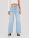 YUCOLEN Women's High Waisted Straight Leg Stretchy Denim Jeans with Pockets in Light Blue
