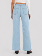 YUCOLEN Women's High Waisted Straight Leg Stretchy Denim Jeans with Pockets in Light Blue