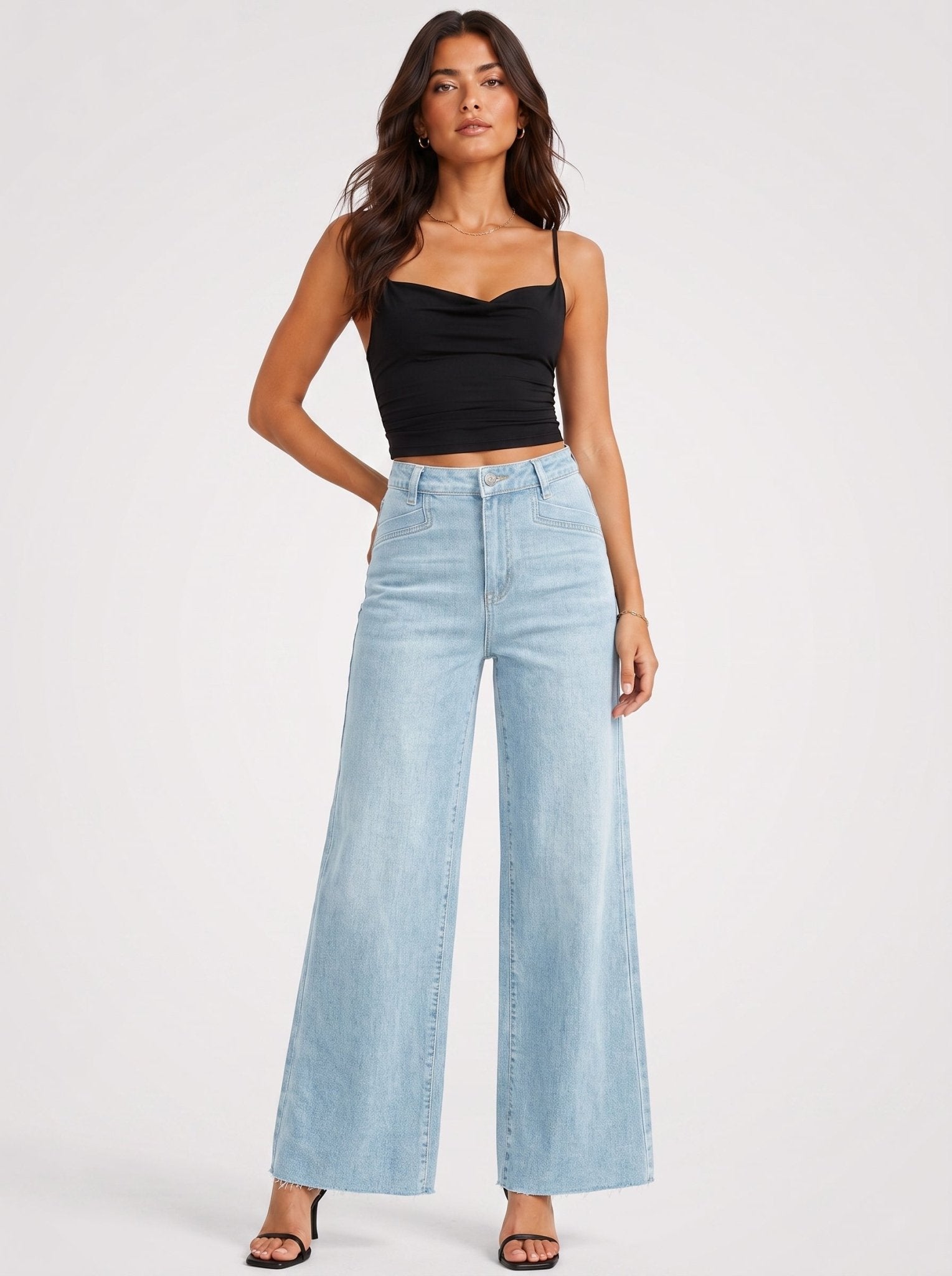 YUCOLEN Women's High Waisted Wide Leg Jeans Stretchy Vintage Loose Denim Pants in Light Blue