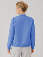 YUCOLEN Women's Lightweight Diamond Quilted Bomber Jacket with Secure Zip Pockets in Light Blue