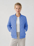 YUCOLEN Women's Lightweight Diamond Quilted Bomber Jacket with Secure Zip Pockets in Light Blue
