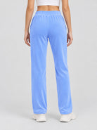 YUCOLEN Women's Soft Velour Straight Leg Pants with Elastic Waist in Light Blue