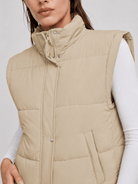 YUCOLEN Women's Cropped Puffer Vest Lightweight Windproof Insulated Gilet with Pockets in Light Champagne