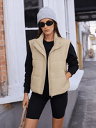 YUCOLEN Women's Cropped Puffer Vest Lightweight Windproof Insulated Gilet with Pockets in Light Champagne