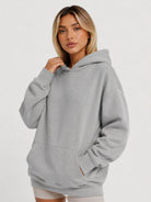 YUCOLEN Women's Oversized Textured Fleece Hoodie Loose Pullover Sweatshirt with Kangaroo Pocket in Light Gray
