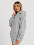 YUCOLEN Women's Oversized Textured Fleece Hoodie Loose Pullover Sweatshirt with Kangaroo Pocket in Light Gray