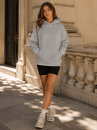YUCOLEN Women's Oversized Textured Fleece Hoodie Loose Pullover Sweatshirt with Kangaroo Pocket in Light Gray