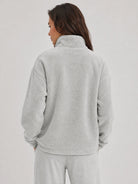 YUCOLEN Women's Stretchy Half Zip Fuzzy Sherpa Pullover with Kangaroo Pocket in Light Gray