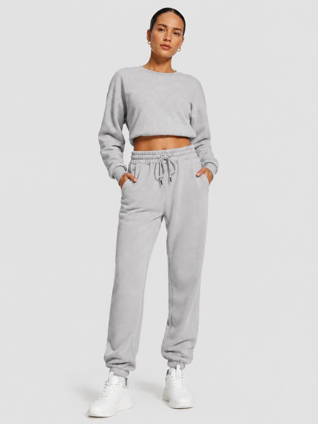 YUCOLEN Heavyweight Fleece Lined Sweatpants Baggy Unisex Relaxed Fit Joggers in Light Grey