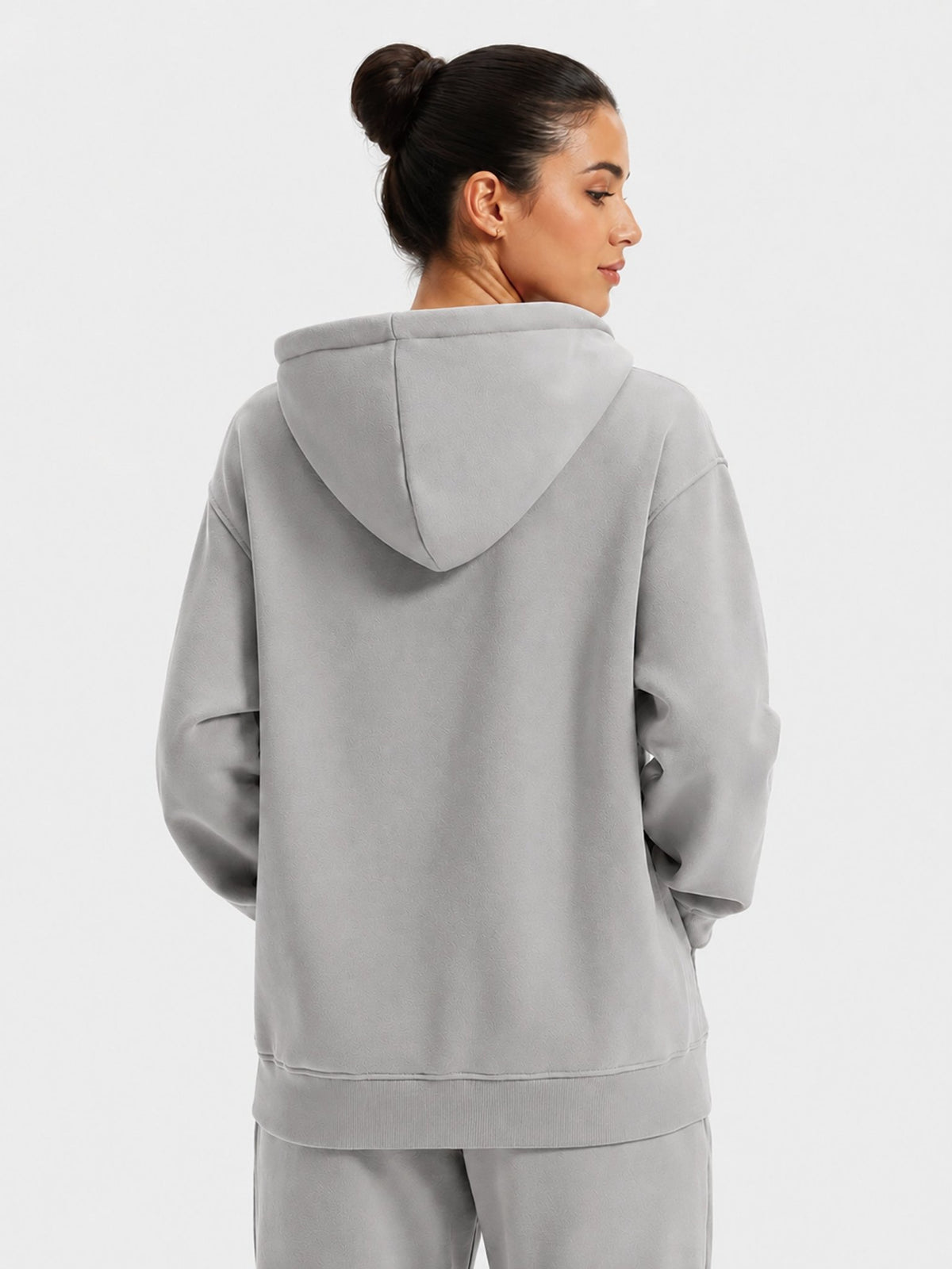 YUCOLEN Unisex Oversized Cotton Fleece Hoodie with Kangaroo Pocket in Light Grey