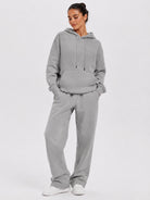 YUCOLEN Unisex Oversized Cotton Fleece Hoodie with Kangaroo Pocket in Light Grey