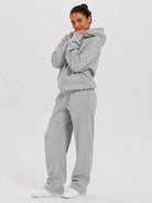 YUCOLEN Unisex Oversized Cotton Fleece Hoodie with Kangaroo Pocket in Light Grey
