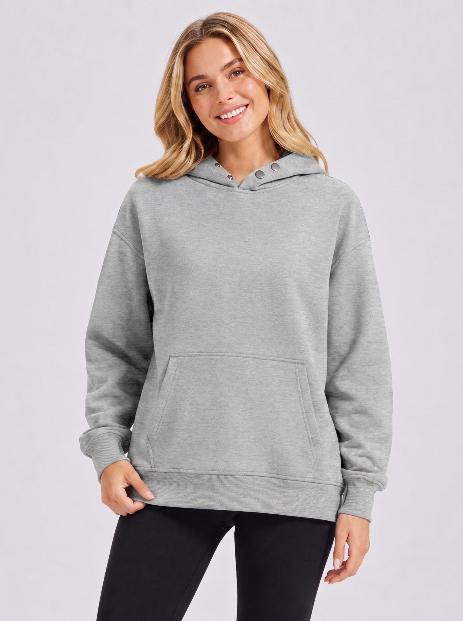 YUCOLEN Women Oversized Fleece Hoodie Loose Pullover Sweatshirt with Thumb Holes in Light Grey