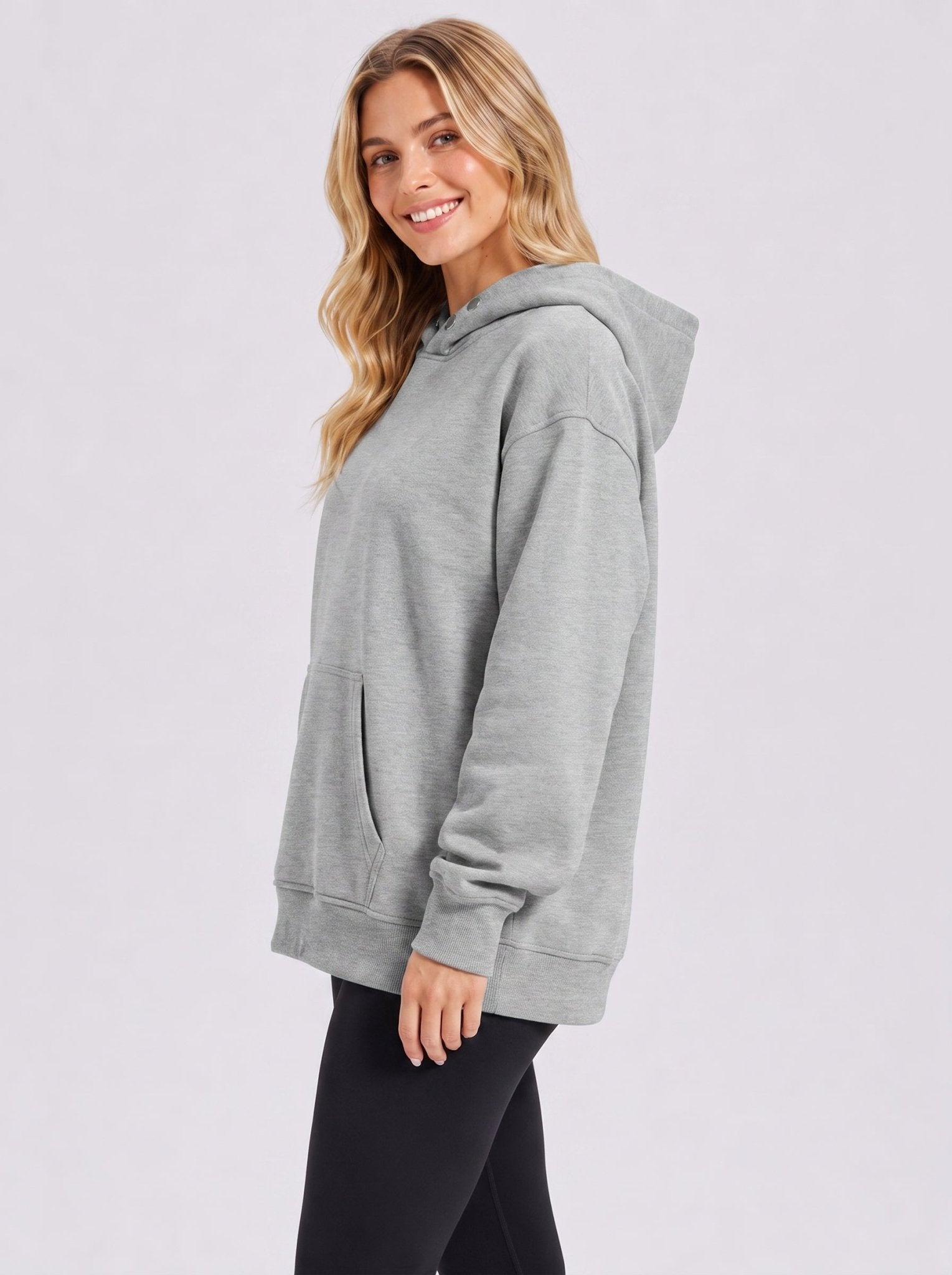 YUCOLEN Women Oversized Fleece Hoodie Loose Pullover Sweatshirt with Thumb Holes in Light Grey