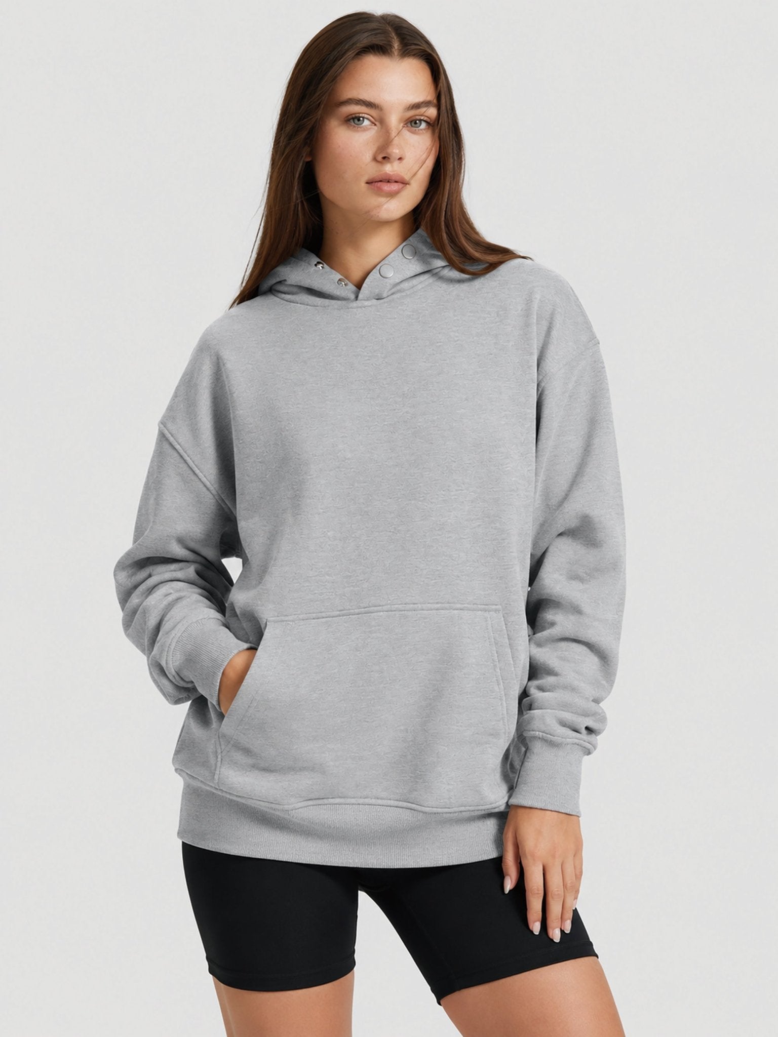 YUCOLEN Women Oversized Fleece Hoodie Loose Pullover Sweatshirt with Thumb Holes in Light Grey