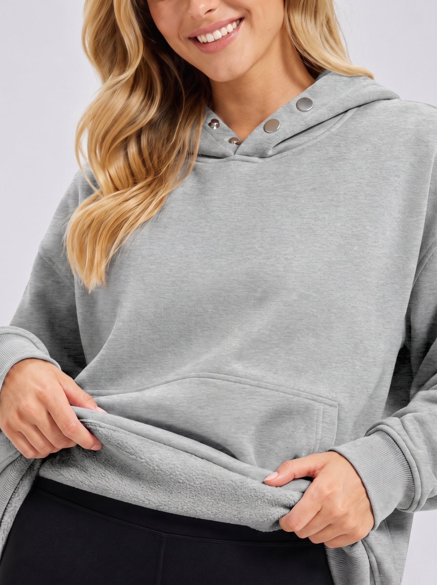 YUCOLEN Women Oversized Fleece Hoodie Loose Pullover Sweatshirt with Thumb Holes in Light Grey