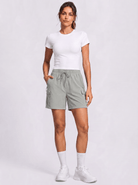 YUCOLEN Women's 5 Inch Quick Dry Hiking Cargo Shorts UPF 50 Plus Lightweight Athletic Shorts in Light Grey